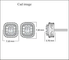 TJD 0.35 Carat Round/Baguette Diamond 14k White Gold Cushion Frame Stud Earrings