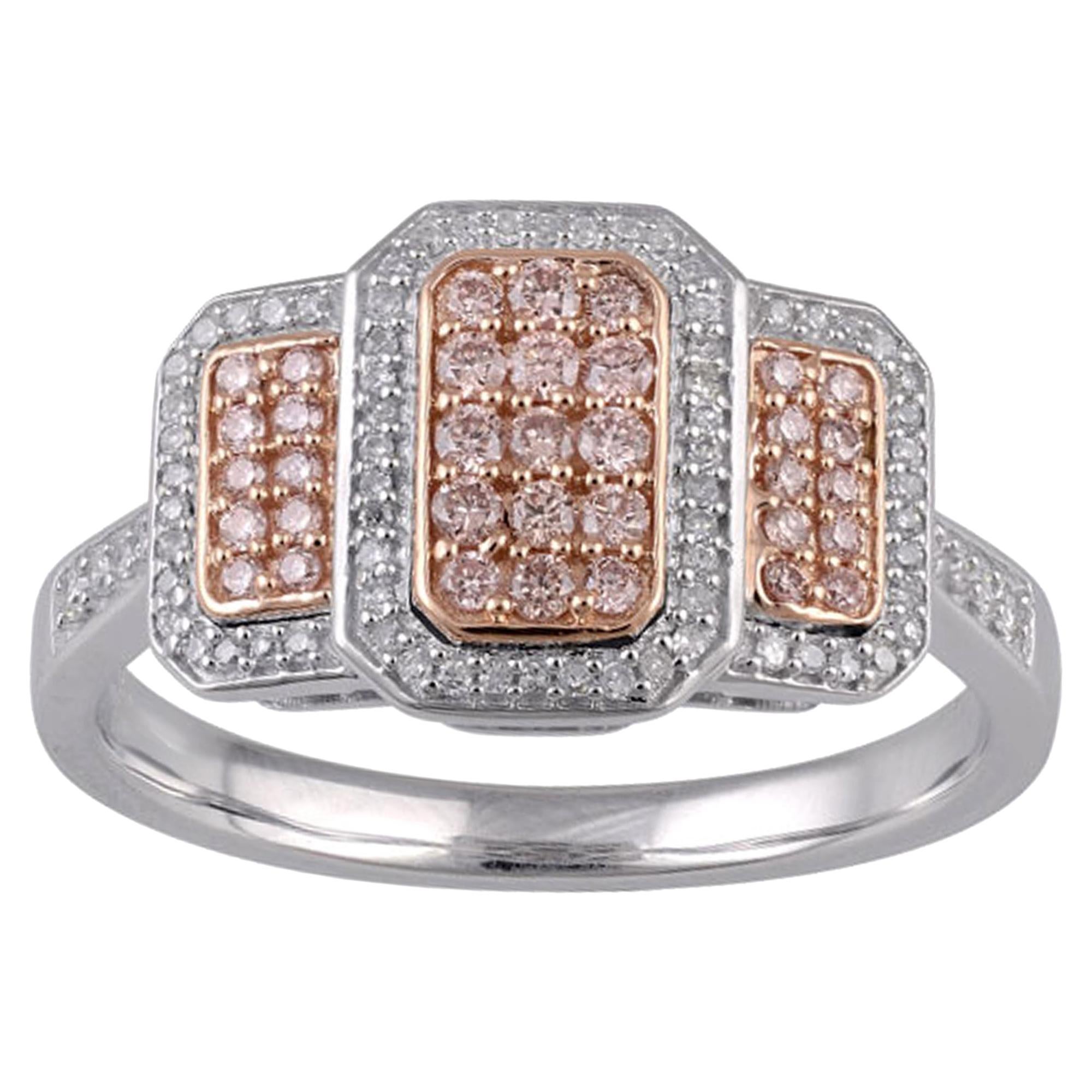 TJD 0.35 Ct Nat Pink Rosé & White Diamond 14 Karat Two Tone Gold Engagement Ring For Sale