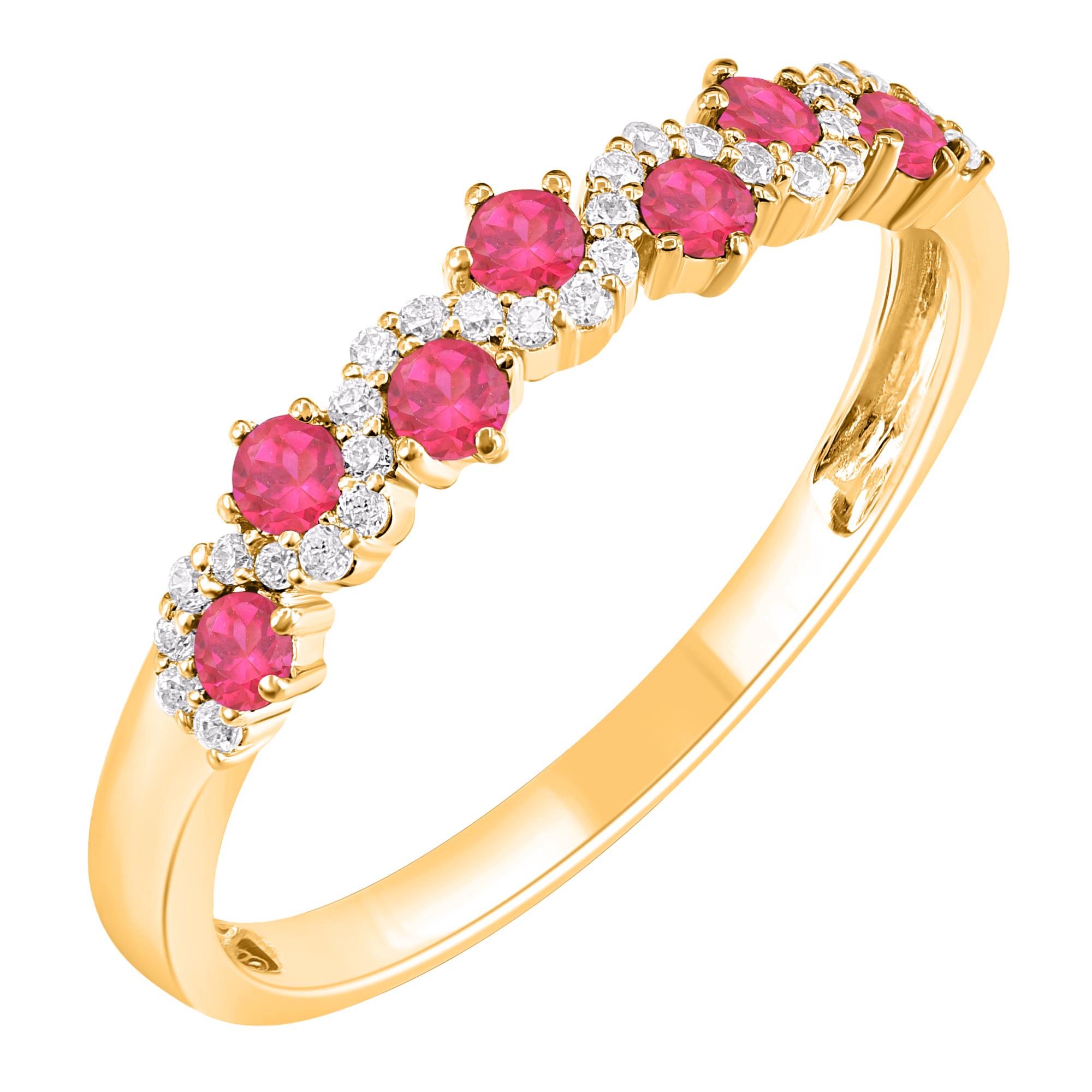 Contemporain TJD Bague en or jaune 14 carats avec rubis 0,35 carat et diamant 0,10 carat en vente