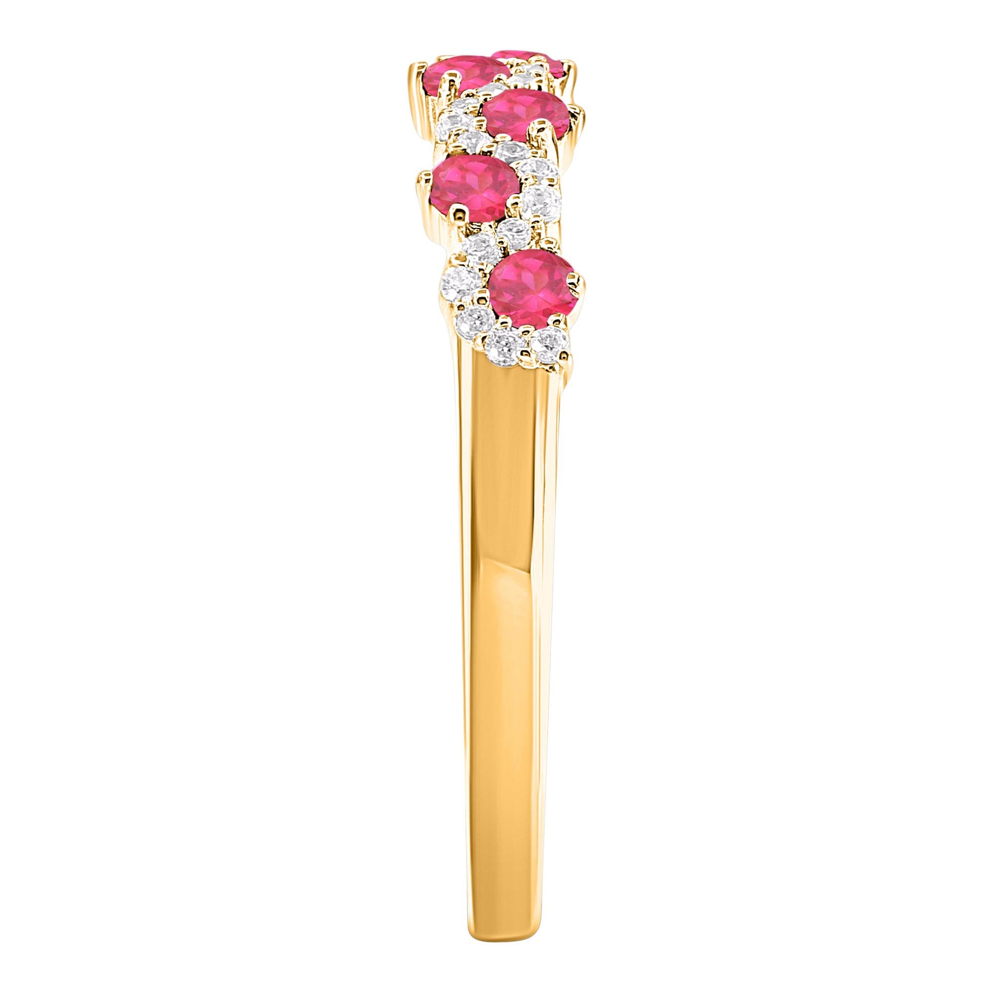Taille ronde TJD Bague en or jaune 14 carats avec rubis 0,35 carat et diamant 0,10 carat en vente