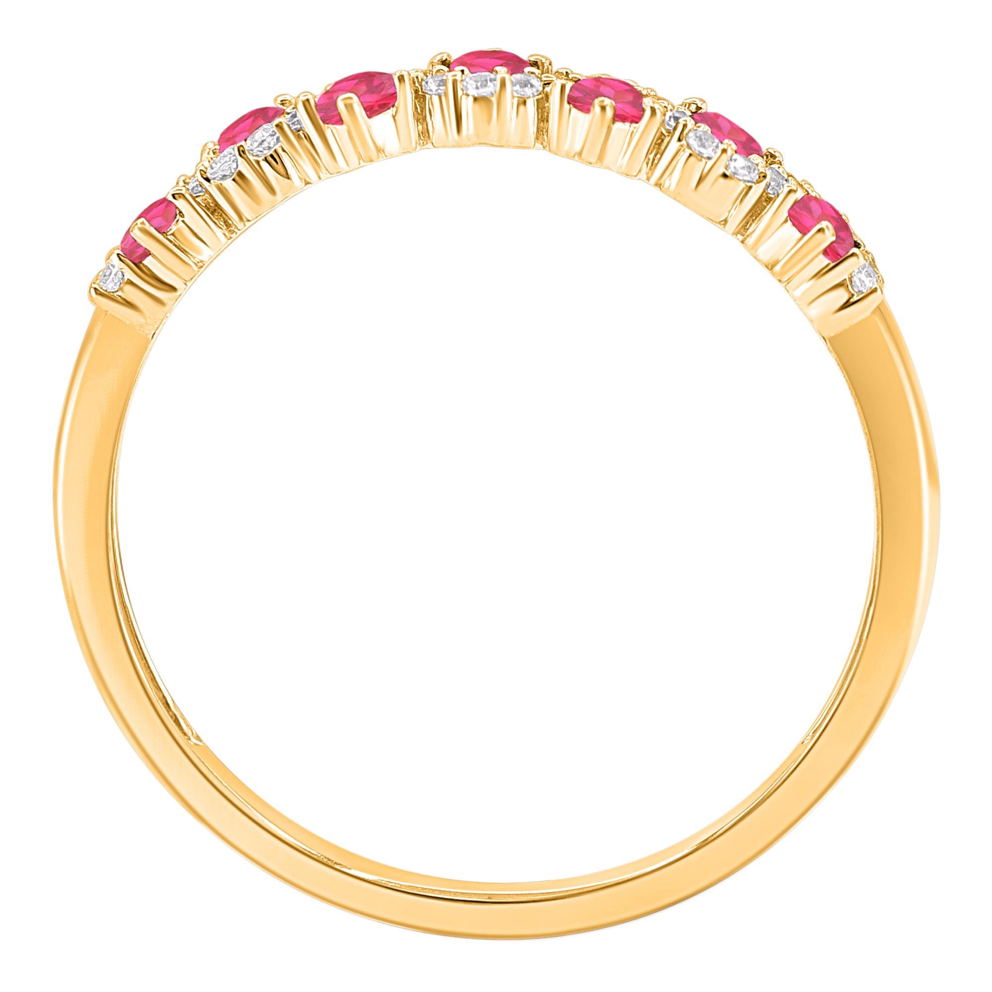 TJD Bague en or jaune 14 carats avec rubis 0,35 carat et diamant 0,10 carat Neuf - En vente à New York, NY