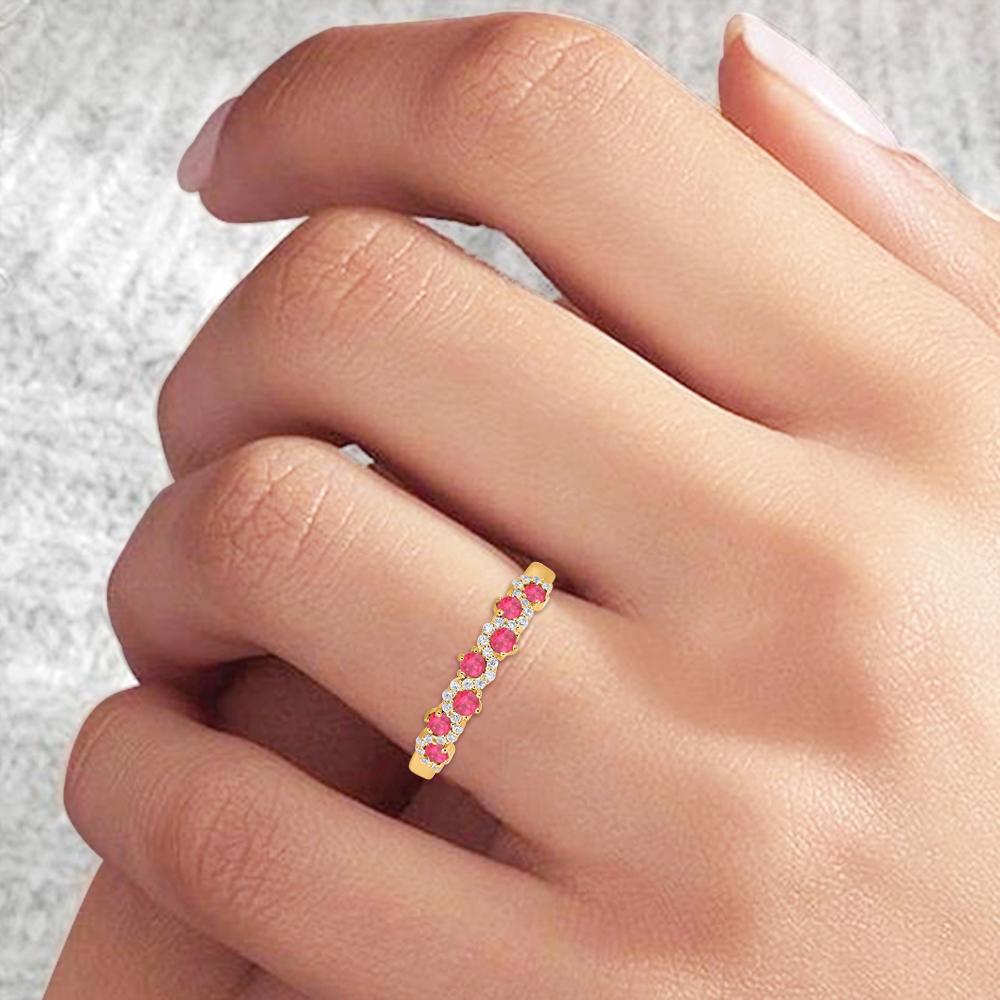 TJD Bague en or jaune 14 carats avec rubis 0,35 carat et diamant 0,10 carat en vente 1