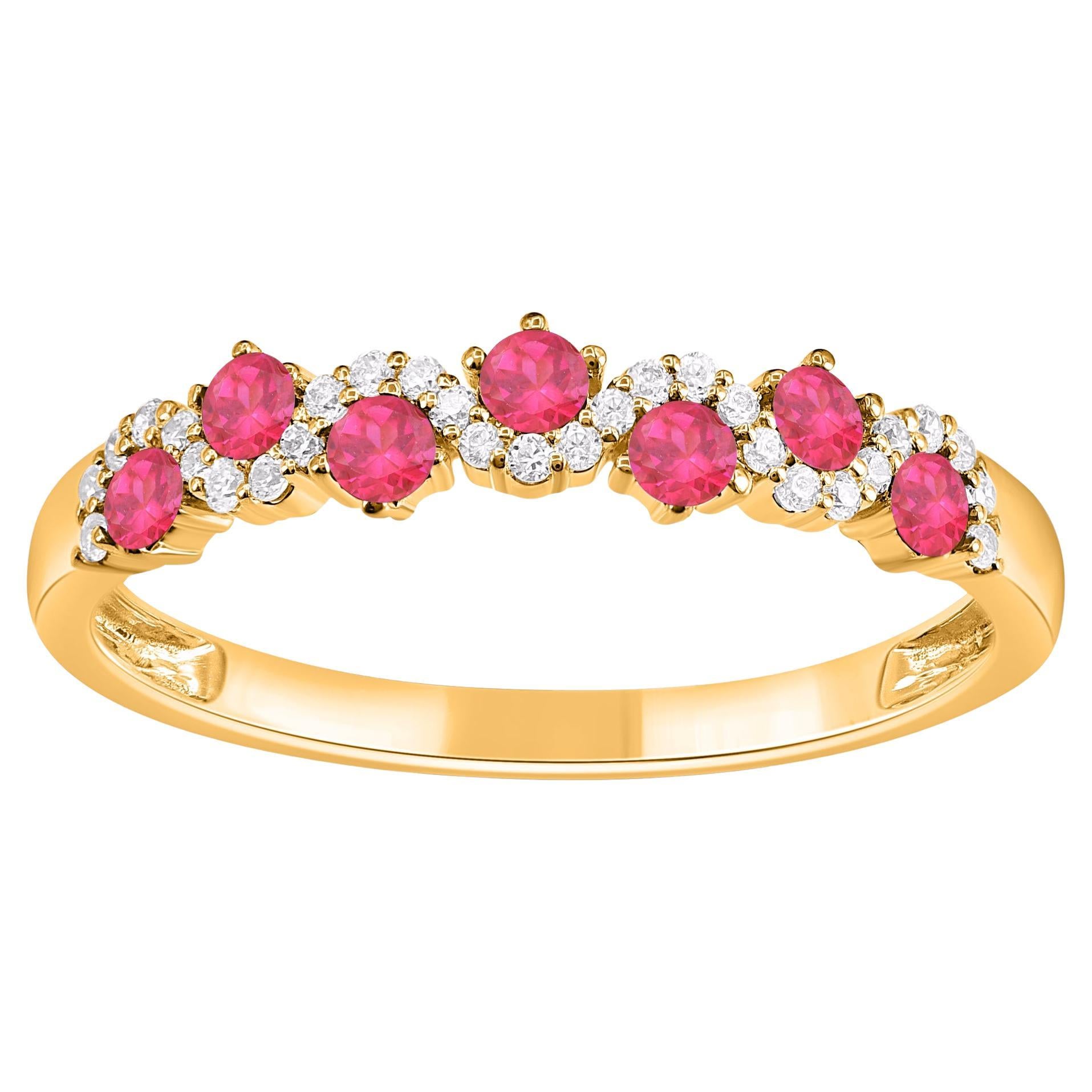 TJD 0.35 Carat Ruby and 0.10 Carat Diamond 14 Karat Yellow Gold Band Ring