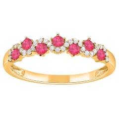 TJD 0.35 Carat Ruby and 0.10 Carat Diamond 14 Karat Yellow Gold Band Ring
