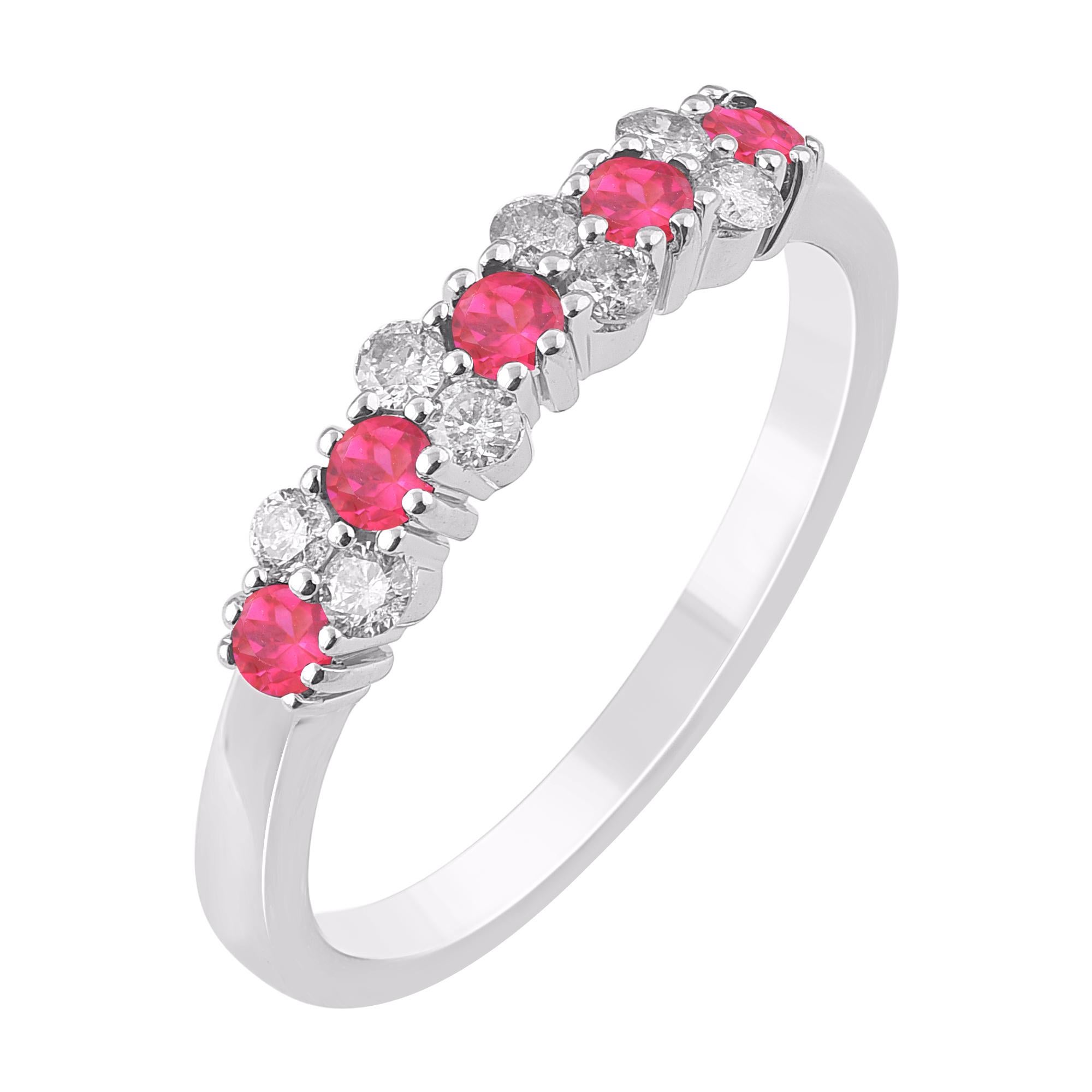 TJD Anillo de oro blanco de 14 quilates con rubí de 0,35 quilates y diamante de 0,25 quilates Contemporáneo en venta