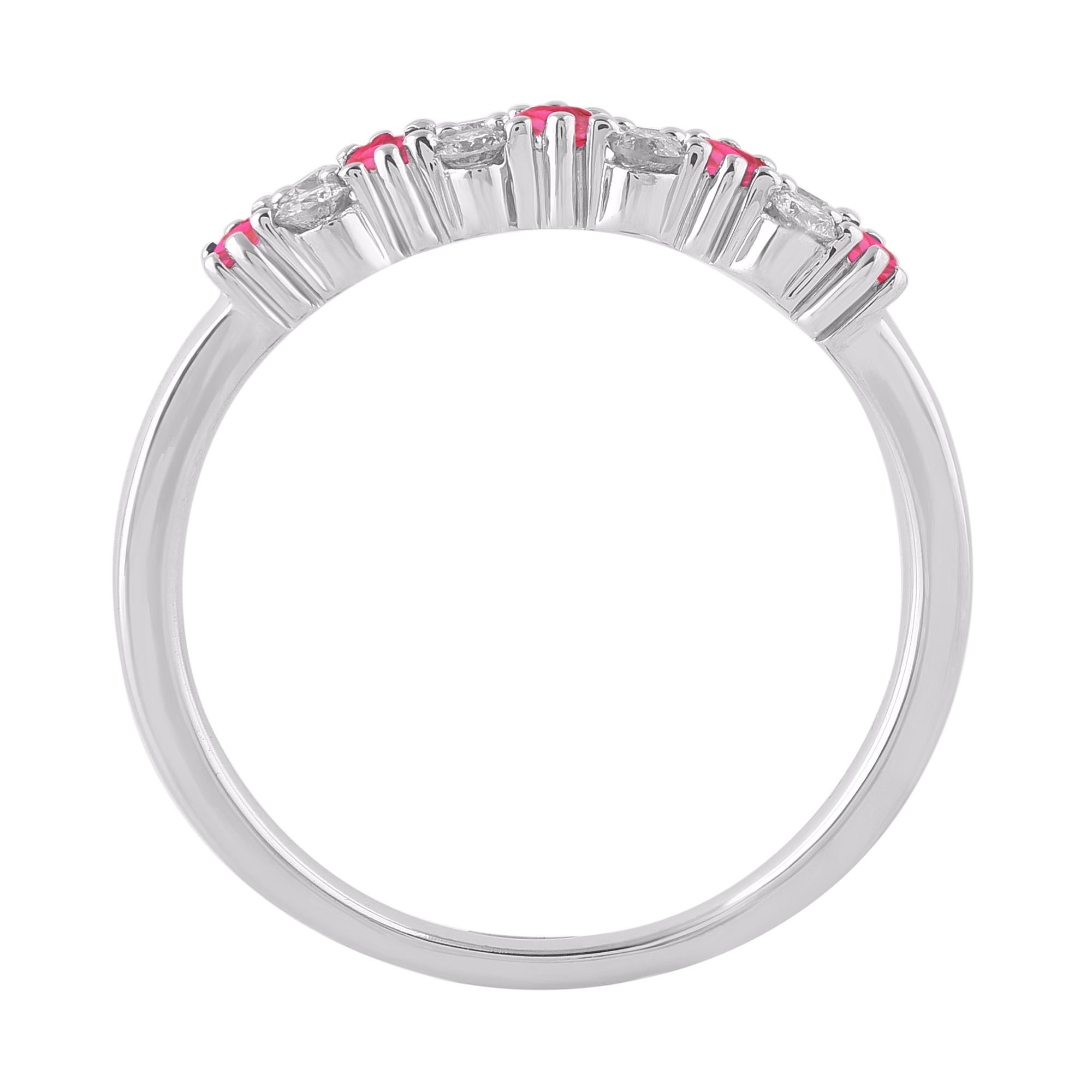 De las mujeres TJD Anillo de oro blanco de 14 quilates con rubí de 0,35 quilates y diamante de 0,25 quilates en venta