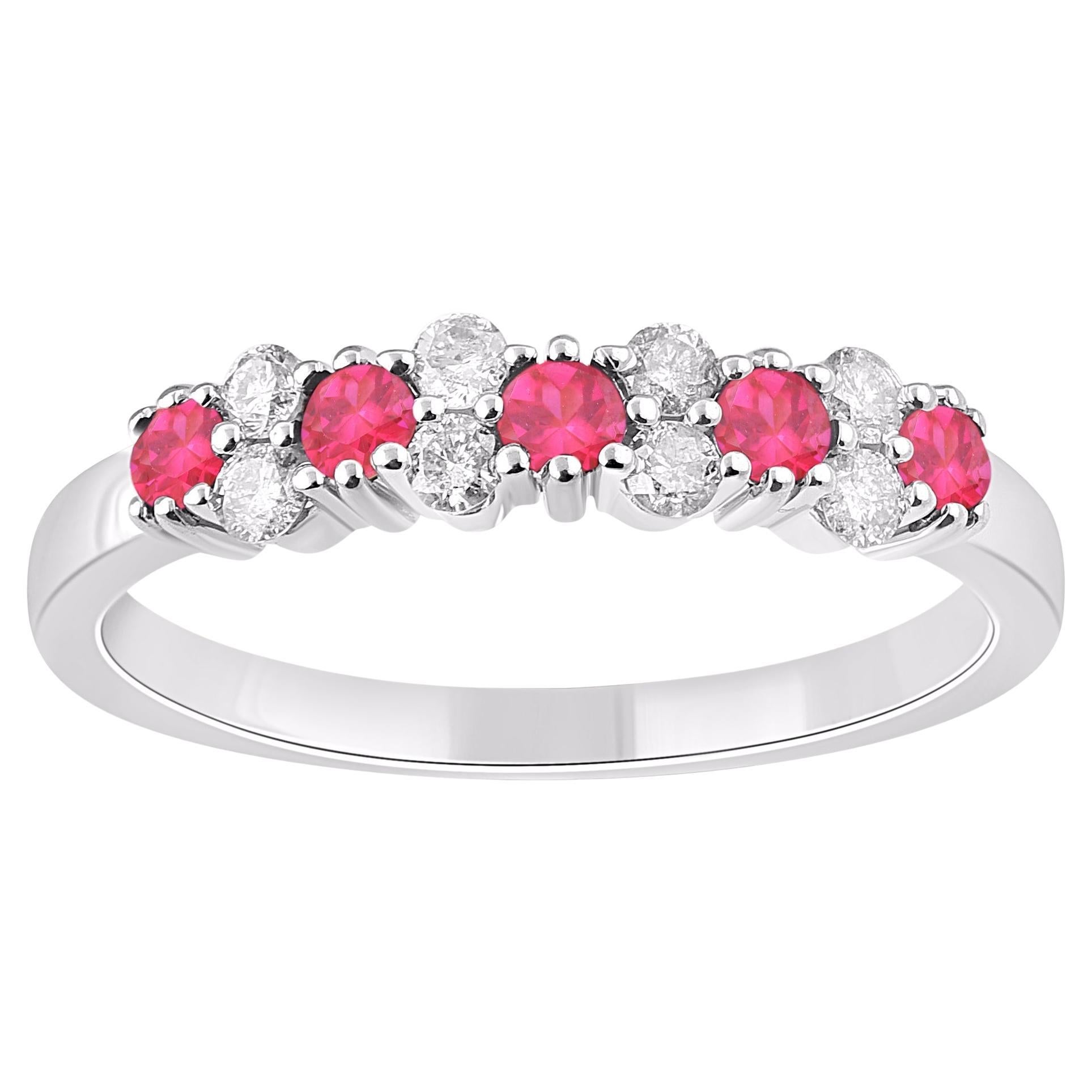 TJD 0.35 Carat Ruby and 0.25 Carat Diamond 14 Karat White Gold Band Ring