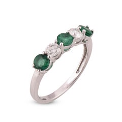 TJD 0.40 Carat 14 Karat White Gold Emerald and Diamond Five Stone Wedding Ring