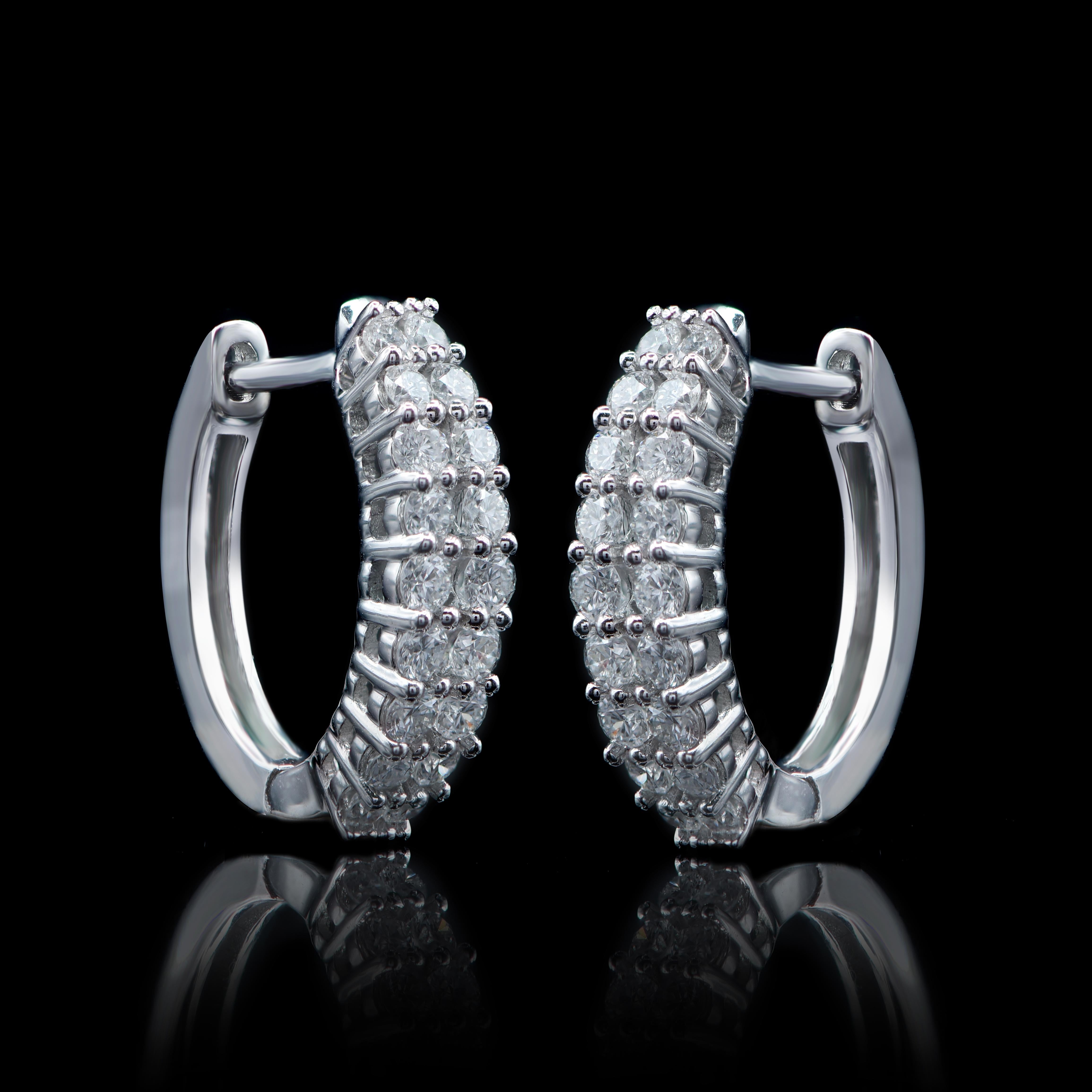 double row diamond hoop earrings