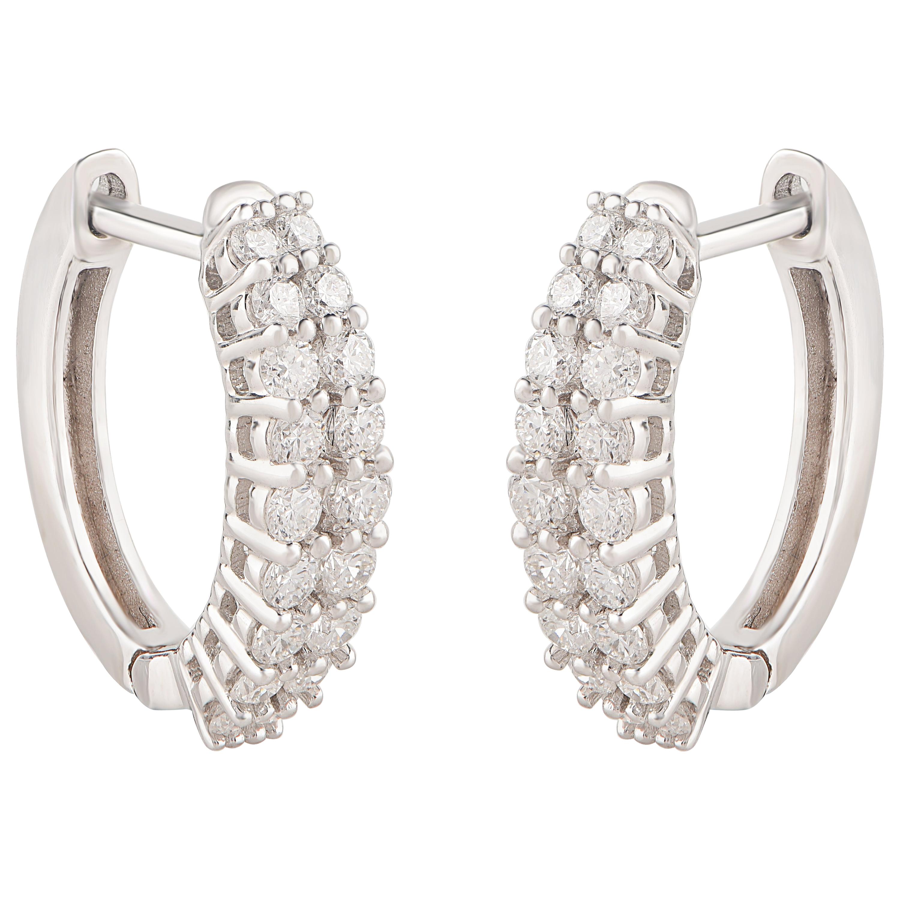 TJD 0.40 Carat Double Row Diamond 18 Karat White Gold Classic Hoop Earrings
