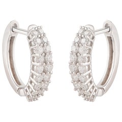 TJD 0.40 Carat Double Row Diamond 18 Karat White Gold Classic Hoop Earrings