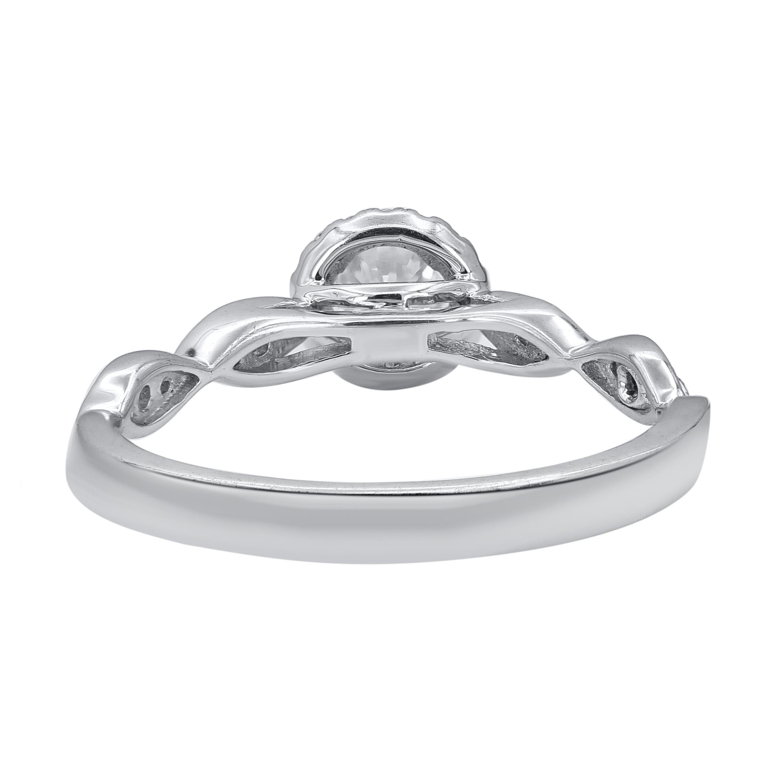 Contemporary TJD 0.40 Carat Natural Round Diamond Halo Engagement Ring in 14 Karat White Gold For Sale