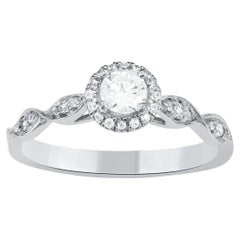 TJD 0.40 Carat Natural Round Diamond Halo Engagement Ring in 14 Karat White Gold