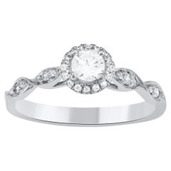 TJD 0.40 Carat Natural Round Diamond Halo Engagement Ring in 14 Karat White Gold