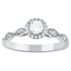 TJD Anillo de compromiso con halo de diamantes redondos naturales de 0,40 quilates en oro blanco de 14 quilates