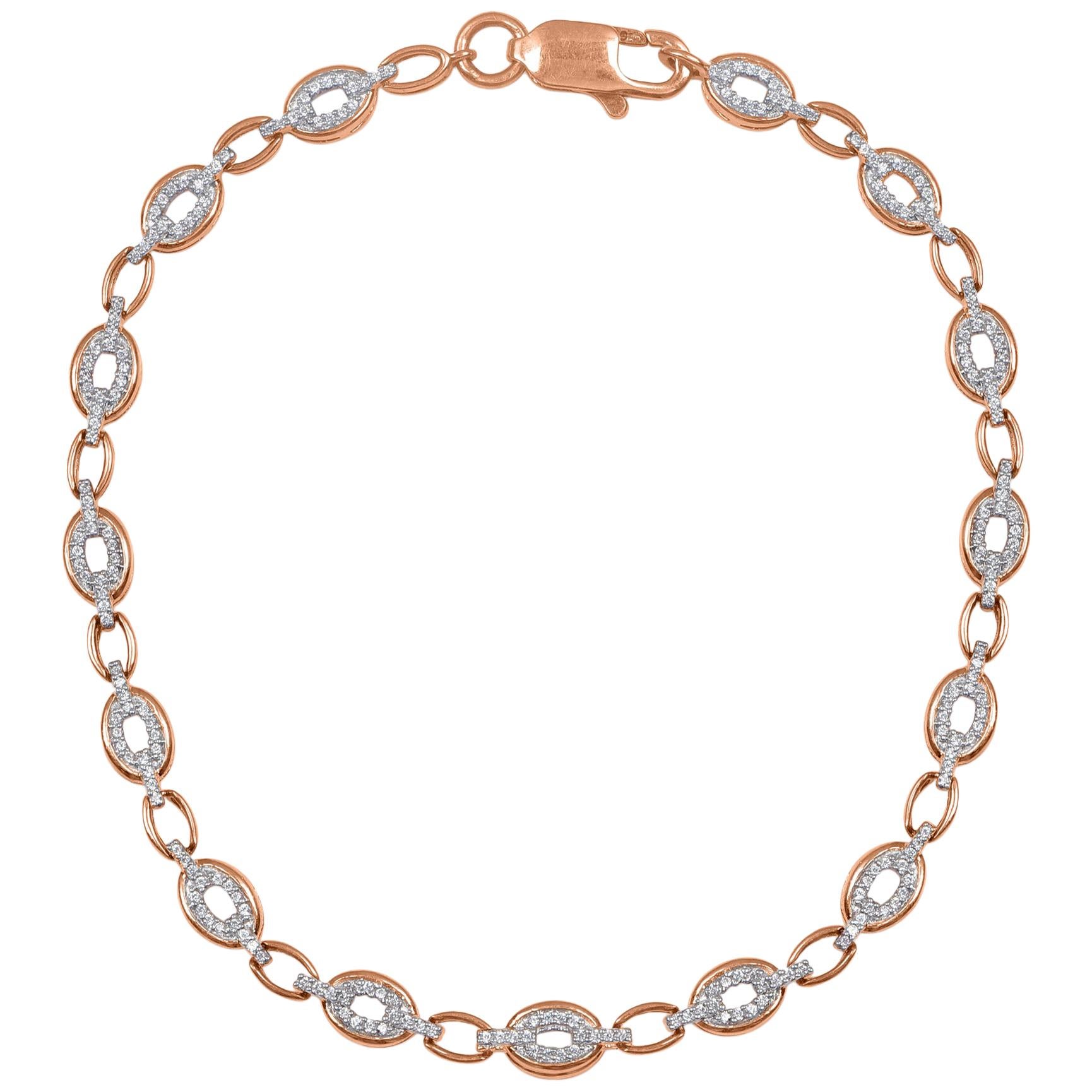 Bracelet à maillons ovales de créateur en or rose 18 carats avec diamants de 0,44 carat TJD