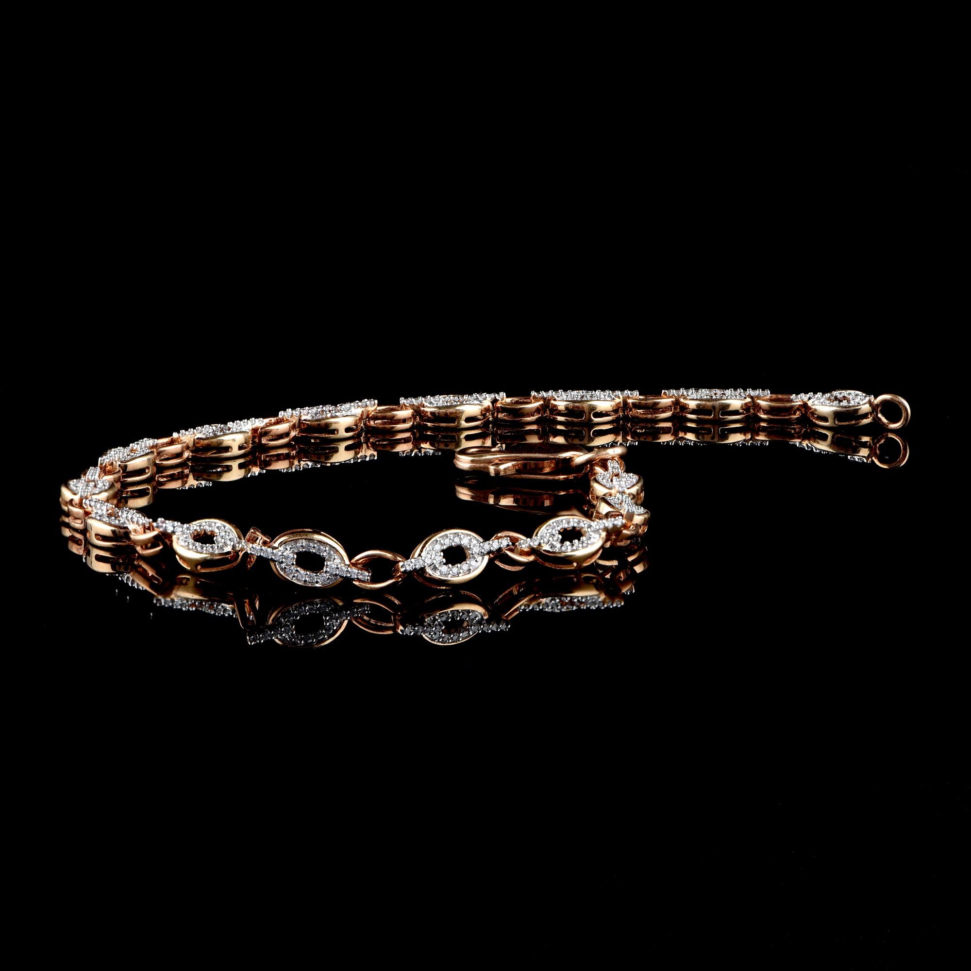 Contemporaneo TJD 0,44 Carat Diamond 18 Karat Rose Gold Designer Oval Link Bracelet in vendita
