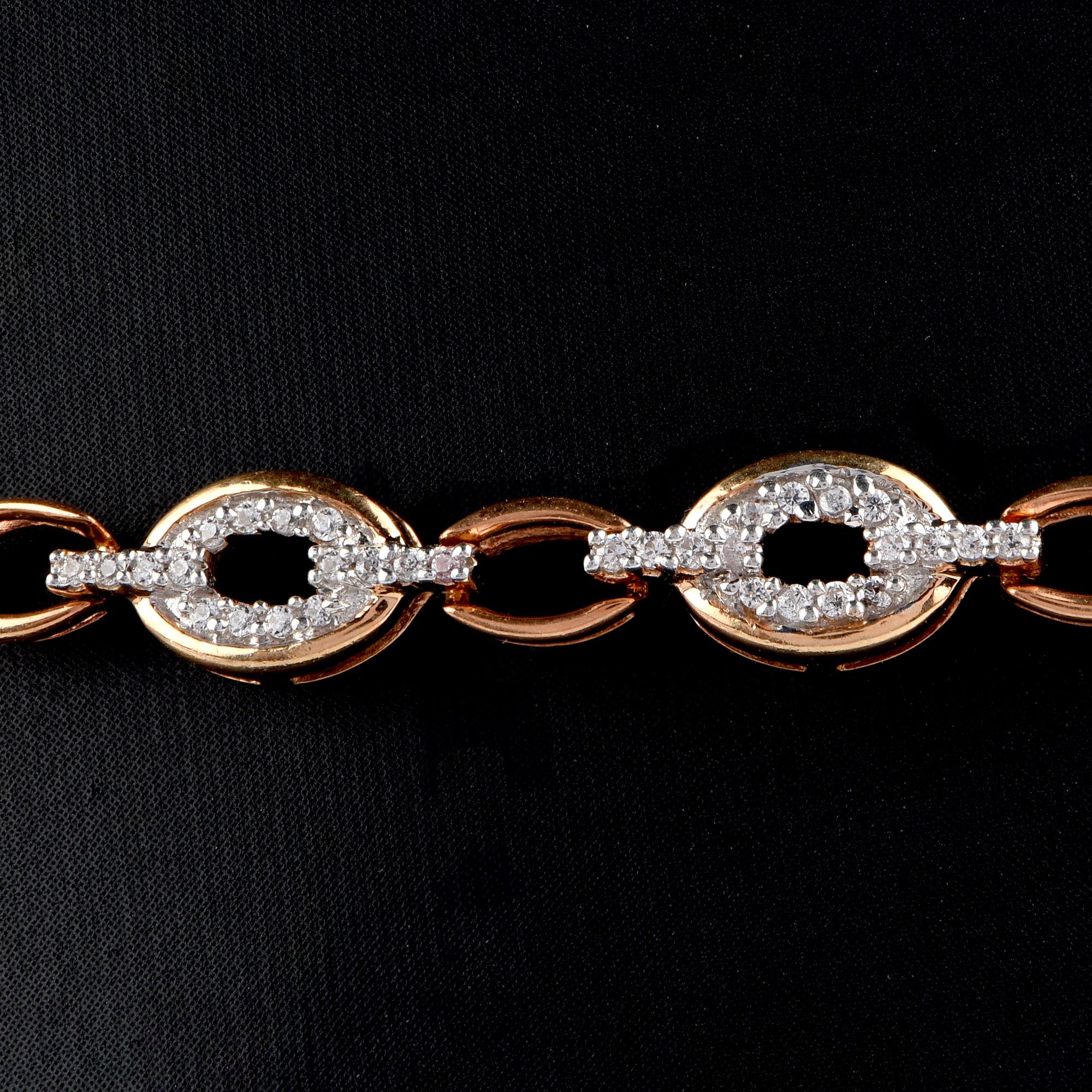 Taglio rotondo TJD 0,44 Carat Diamond 18 Karat Rose Gold Designer Oval Link Bracelet in vendita
