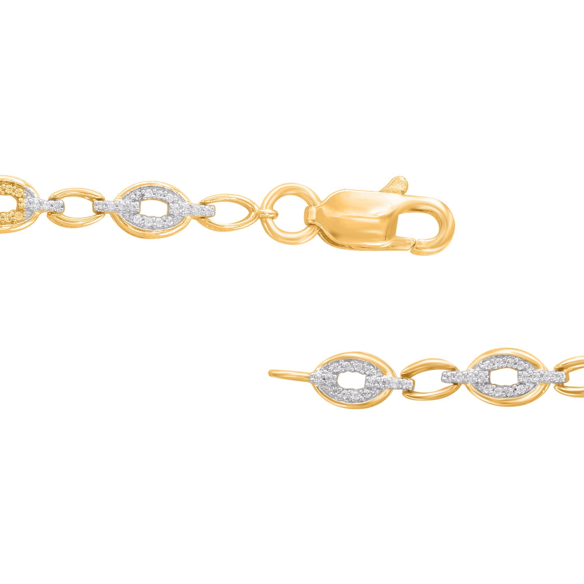 TJD 0,44 Karat natürlicher Diamant 14 Karat Gelbgold Designer Oval Gliederarmband (Moderne) im Angebot