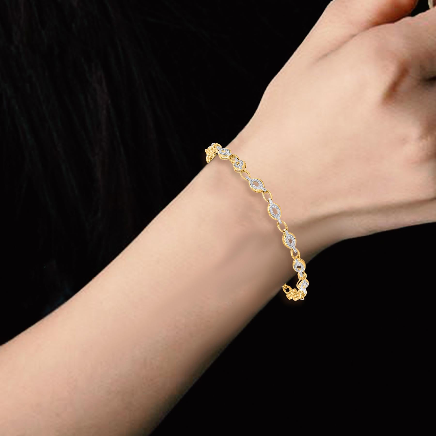 TJD 0,44 Karat natürlicher Diamant 14 Karat Gelbgold Designer Oval Gliederarmband (Einfacher Schliff) im Angebot
