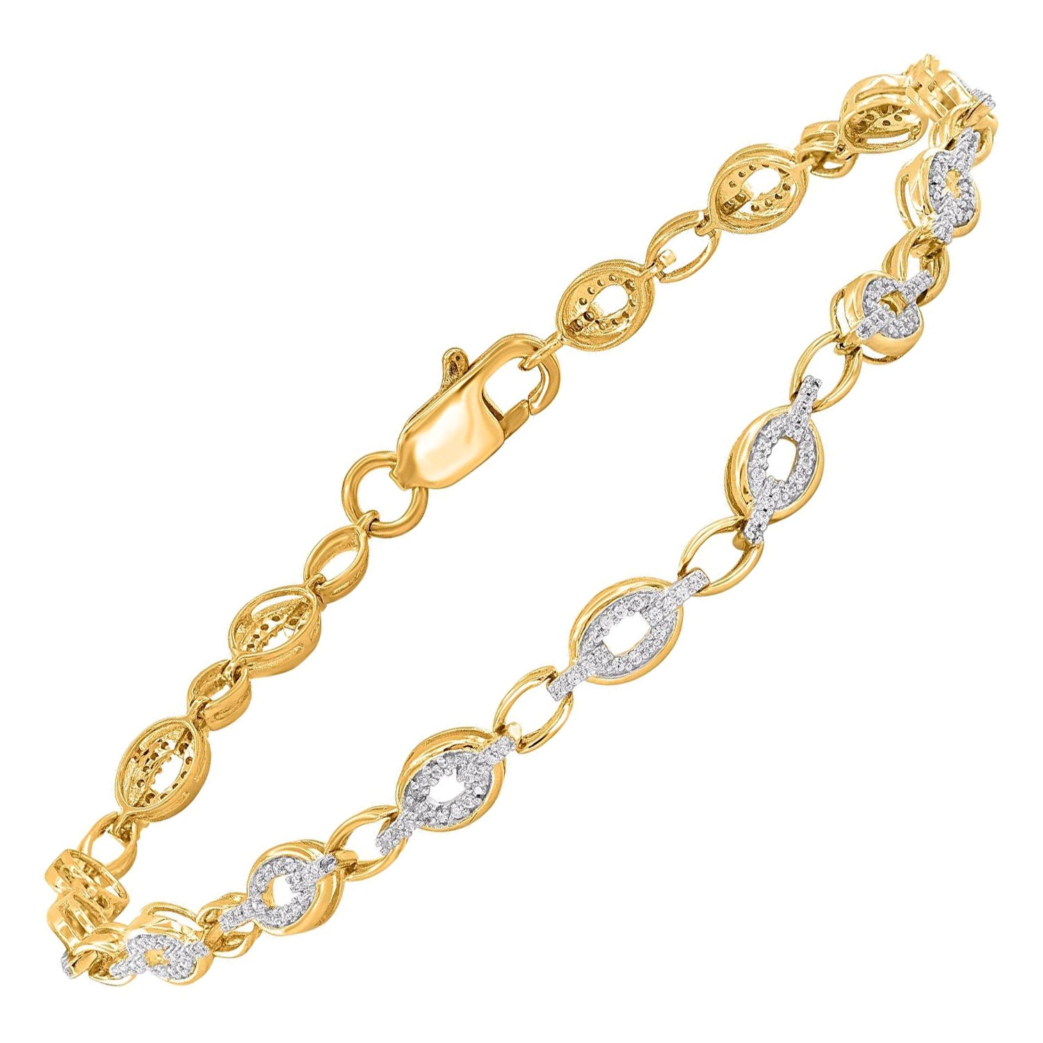 TJD 0.44 Carat Natural Diamond 14 Karat Yellow Gold Designer Oval Link Bracelet