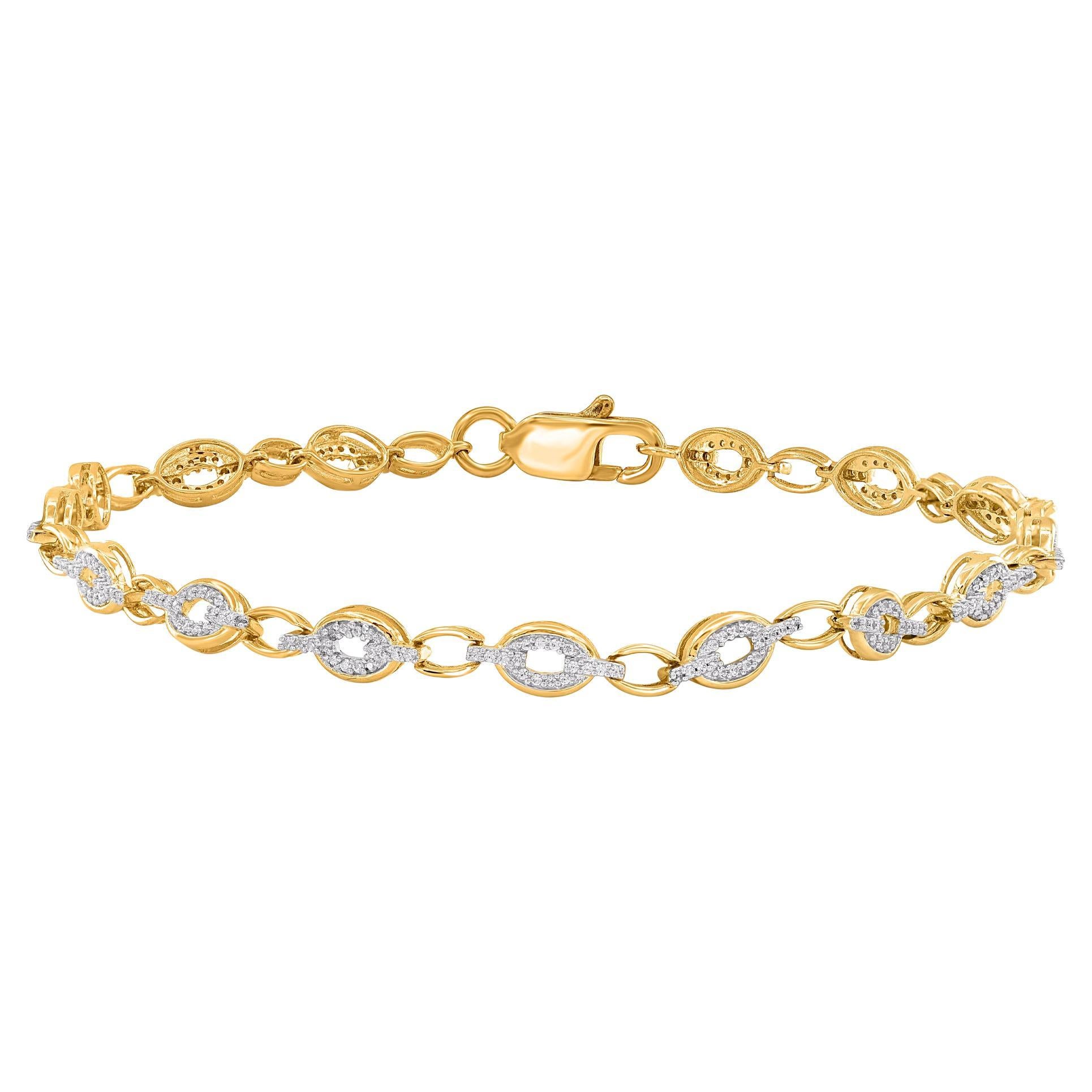 TJD 0,44 carati di diamante naturale in oro giallo 14 carati, bracciale a maglie ovali di design