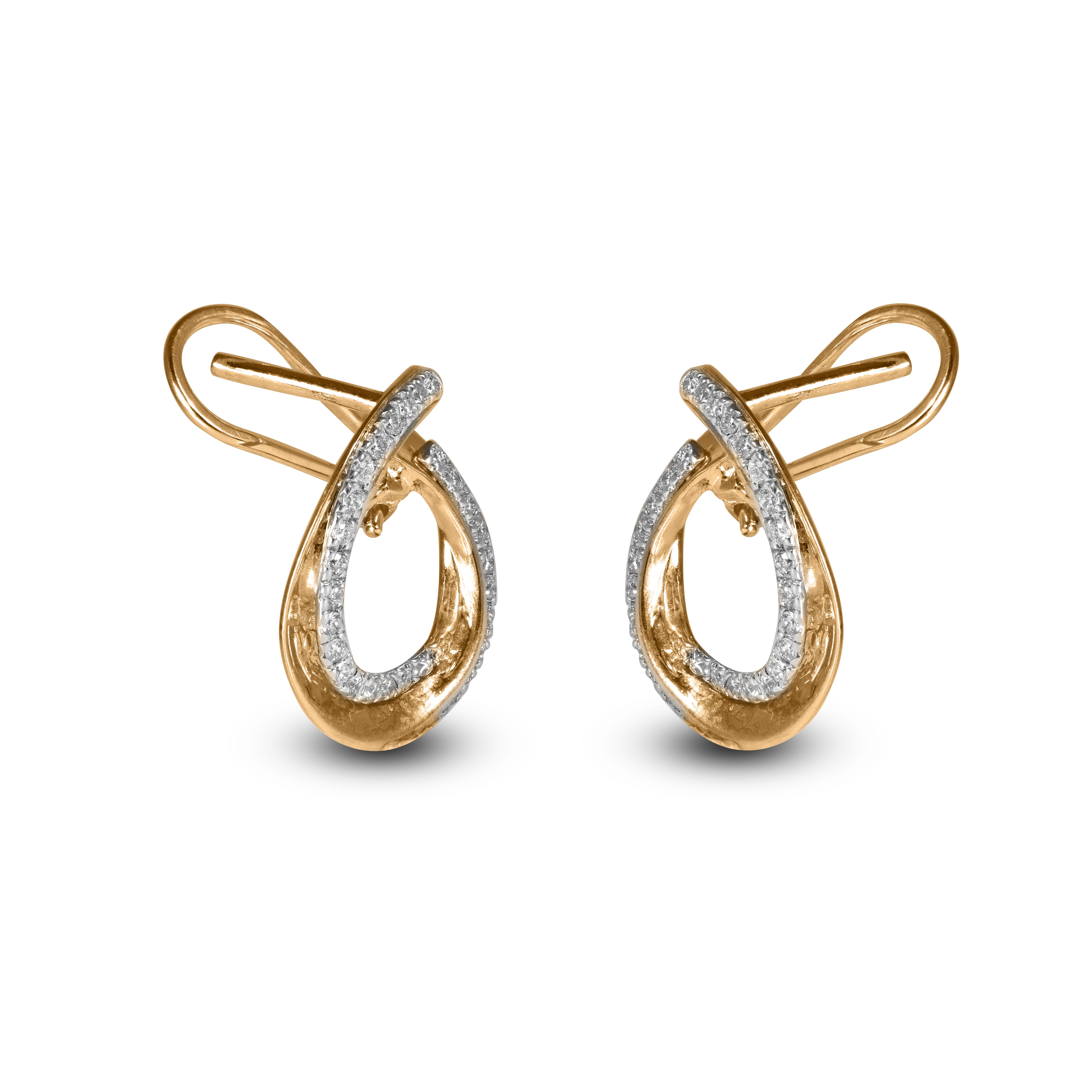 Omega Fashion Ohrringe, TJD 0,44 Karat runder Diamant, 18 Karat Gelbgold, offene Sonne (Rundschliff) im Angebot