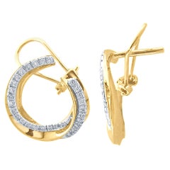 TJD 0,44 Karat Runder Diamant 18Karat Gelbgold Offene Sonne Omega Mode Ohrringe