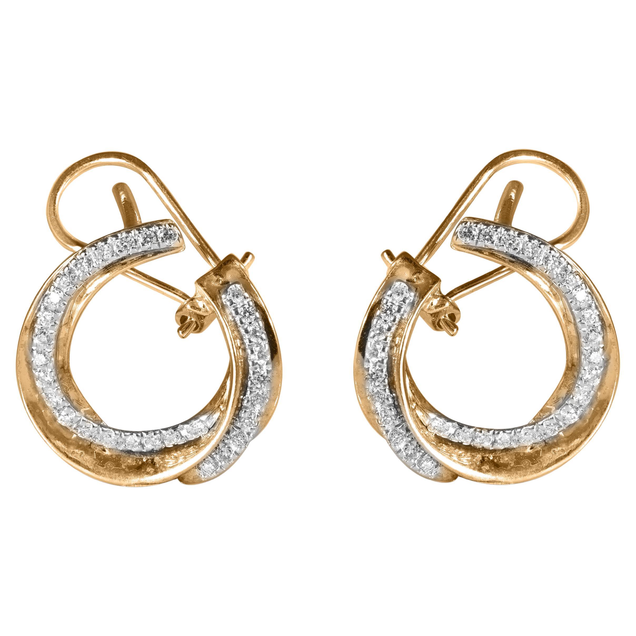 TJD 0.45 Carat Brilliant Cut Diamond 14K Yellow Gold Designer Circle Earrings For Sale