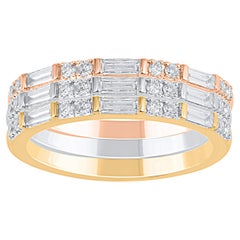 TJD Conjunto de tres piezas apilables con diamantes de 0,45 quilates en oro tricolor de 14 quilates