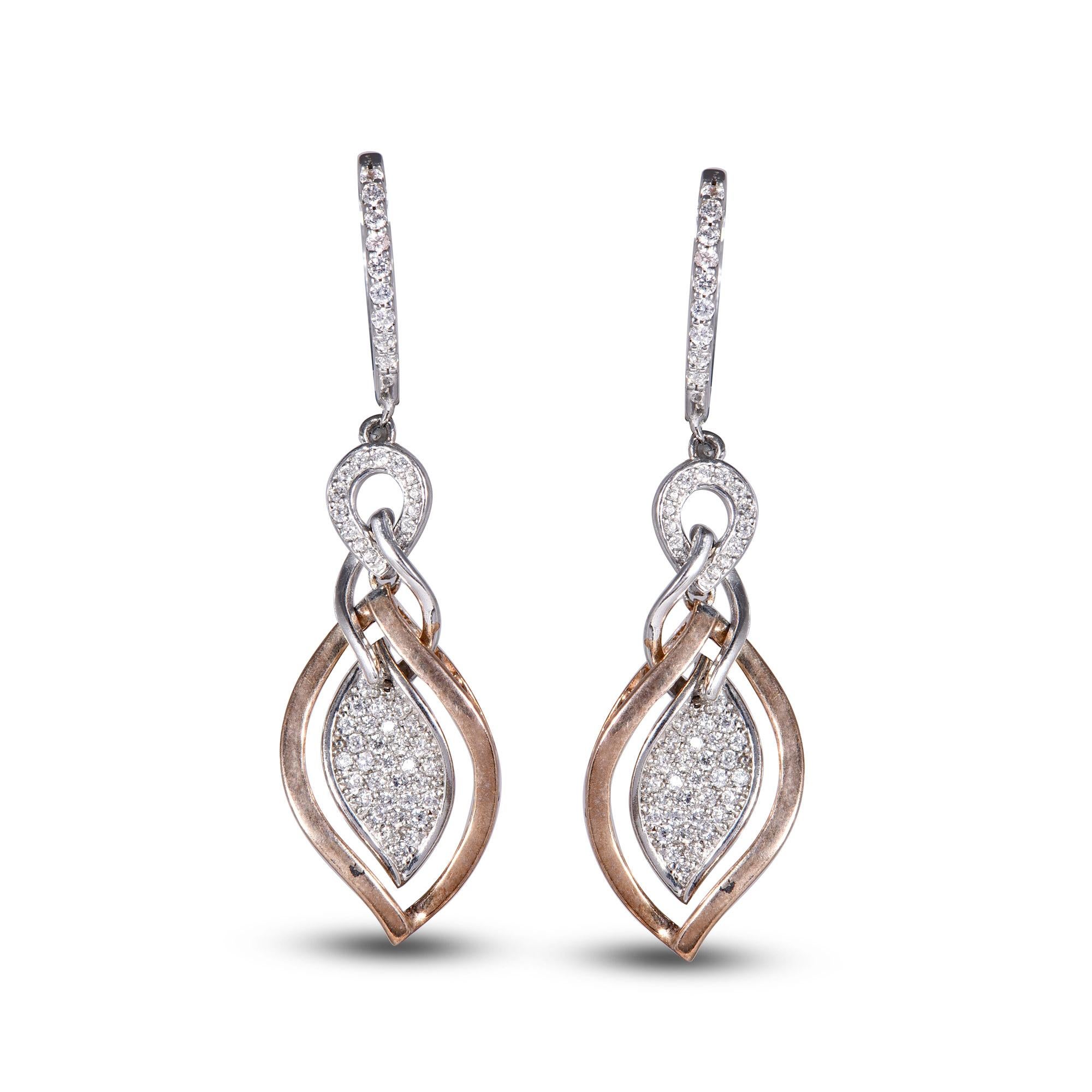 Adorn your formal wear with extra glitz when you put on these hoop huggie earrings. Expertly crafted in 18K White and Rose Gold,  earring is cleverly filled with 68 round diamonds. Captivating with 0.45 carats diamonds and a bright polished shine,