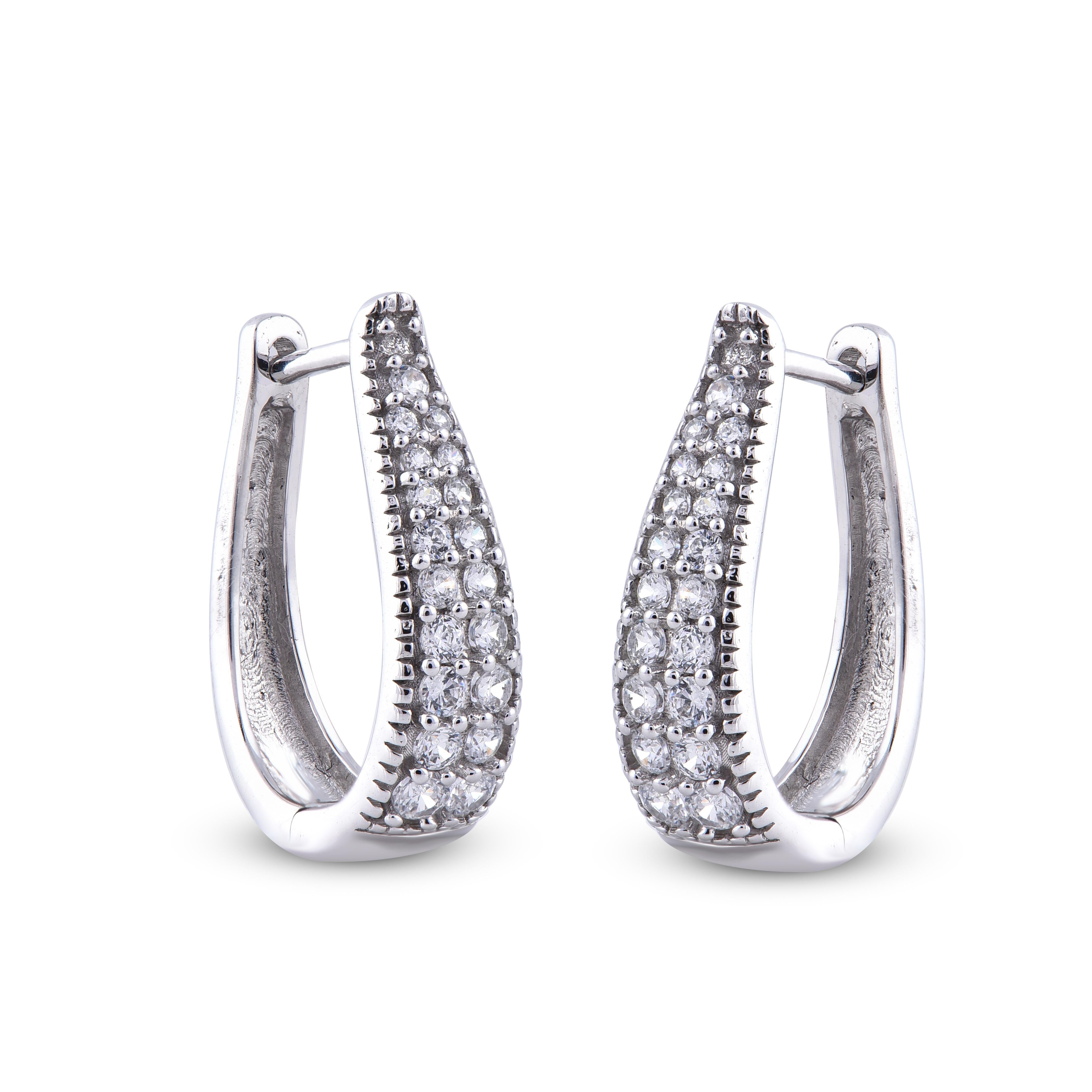 double row diamond huggie hoop earrings