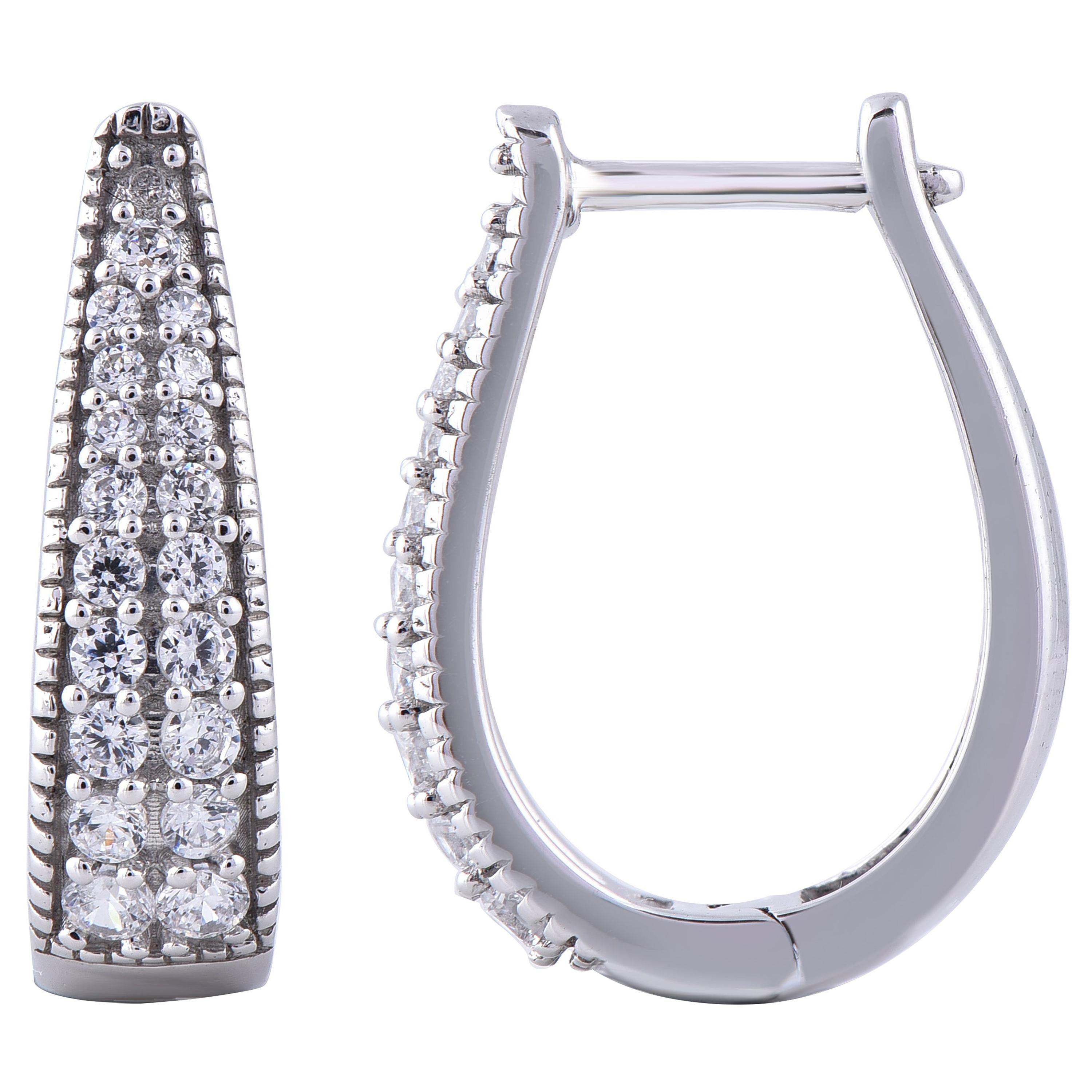 TJD 0.50 Carat 14 KT White Gold Natural Round Diamond Huggie Hoop Earrings