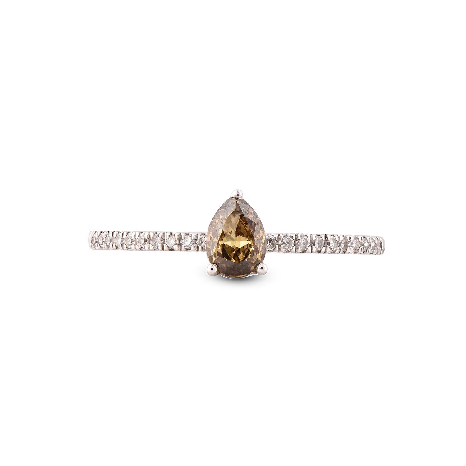 Contemporaneo Anello di fidanzamento con diamanti rotondi e a taglio pera TJD 0,50 carati in oro bianco 14 carati in vendita