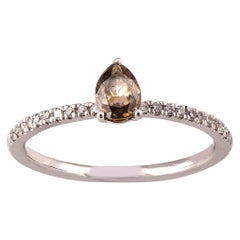 Verlobungsring, TJD 0,50 Karat 14 Karat Weißgold, runder und birnenförmiger Diamant