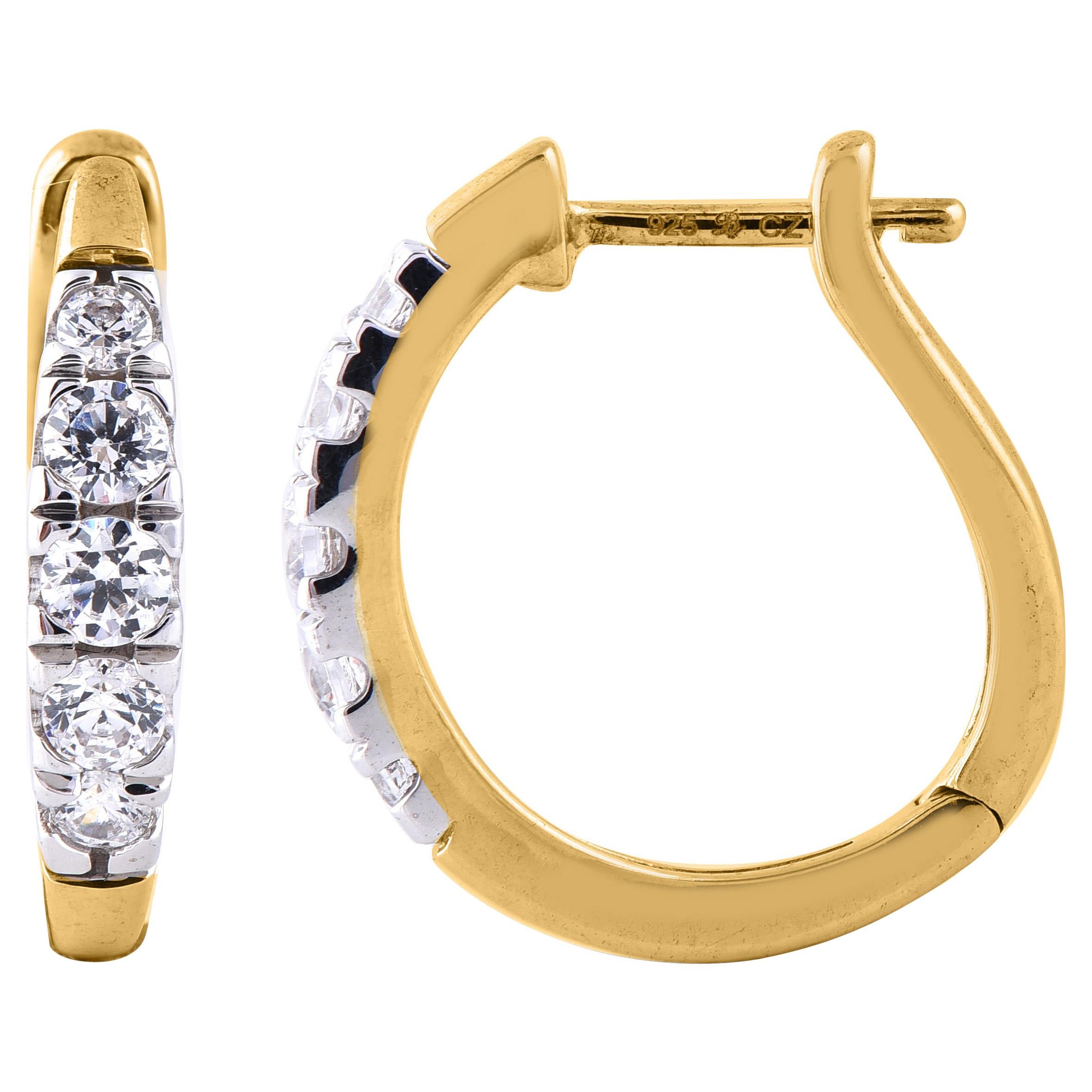 TJD 0.50 Carat 14 Karat Yellow Gold Round Graduated Diamond Huggie Earrings