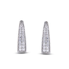 TJD 0.50 Carat 14 KT White Gold Natural Round Diamond Huggie Hoop Earrings