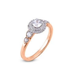 TJD 0.50 Carat 18 Karat Round Diamond Rose Gold Double Halo Engagement Ring
