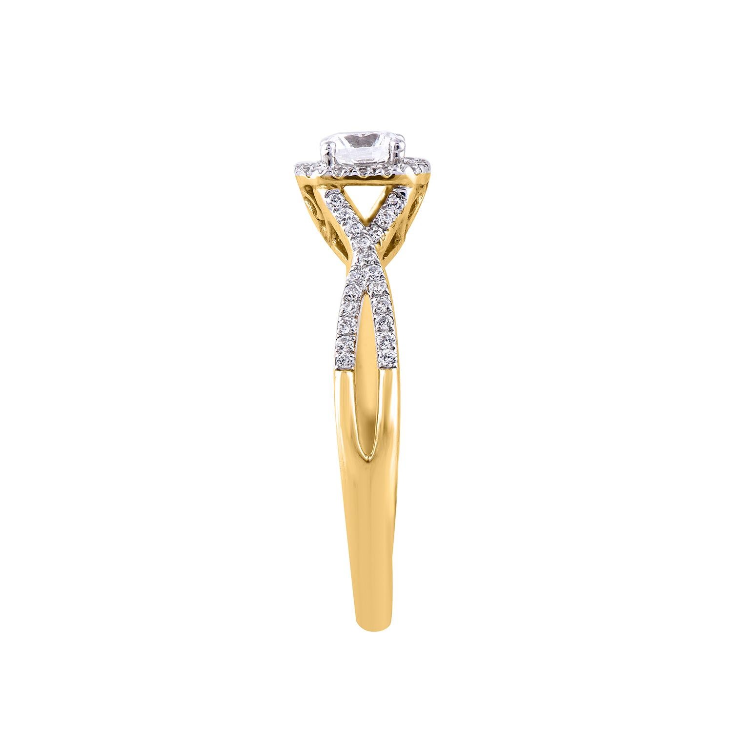 Taglio rotondo TJD Anello di fidanzamento con gambo ritorto in oro giallo con diamante rotondo da 0,50 carati (18 carati) in vendita