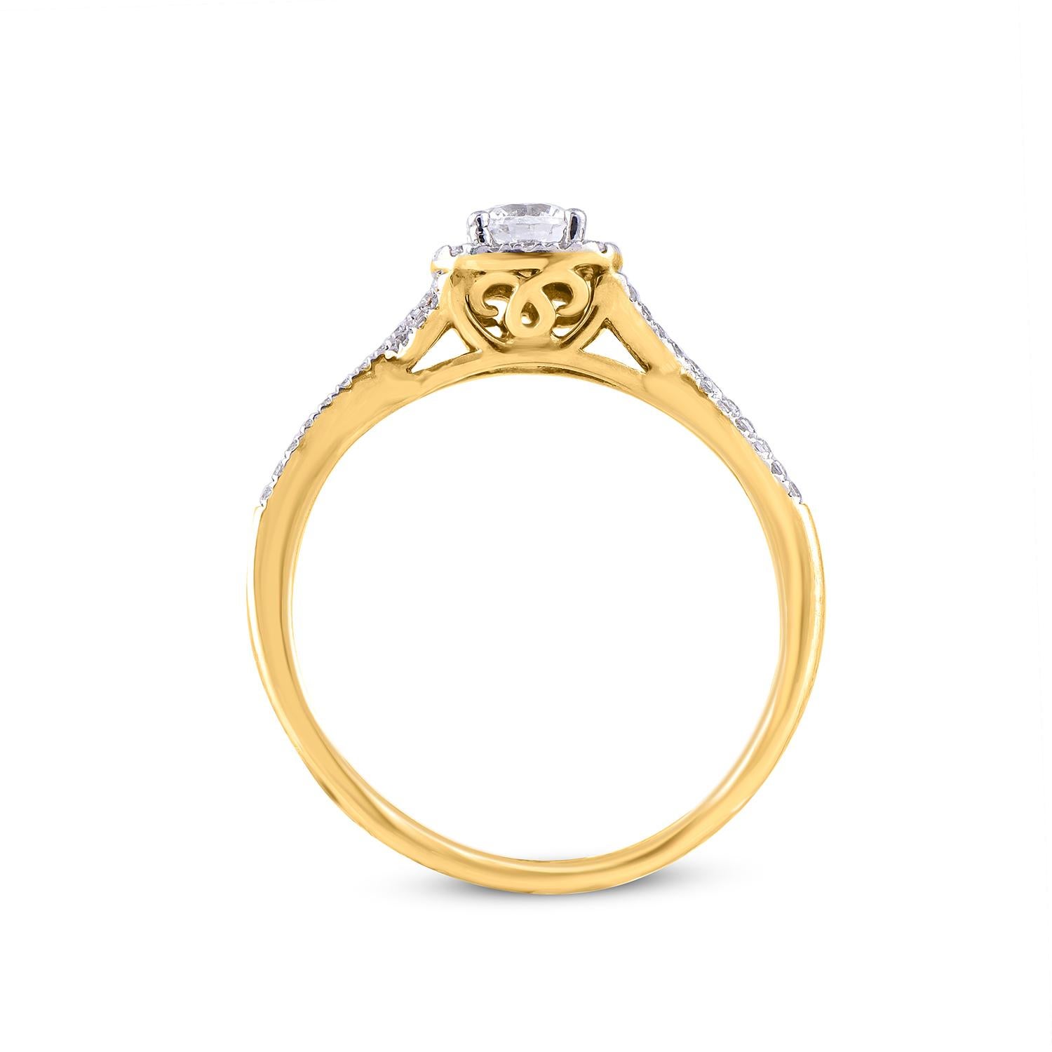 TJD Anello di fidanzamento con gambo ritorto in oro giallo con diamante rotondo da 0,50 carati (18 carati) In condizioni Nuovo in vendita a New York, NY
