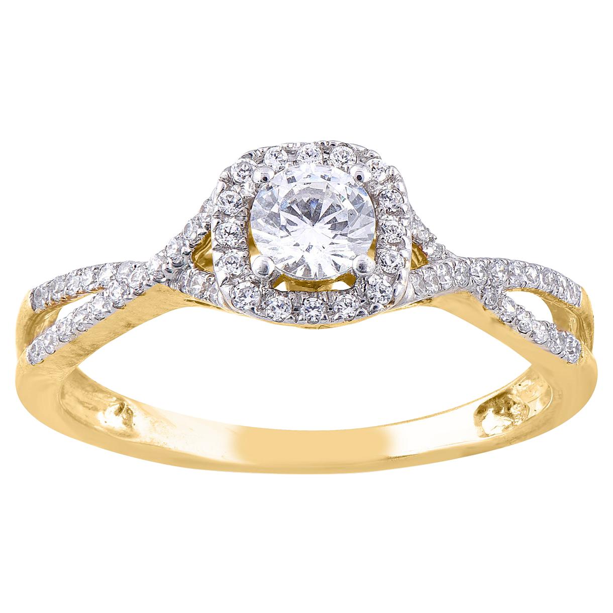 TJD 0.50 Carat 18 Karat Round Diamond Yellow Gold Twisted Shank Engagement Ring