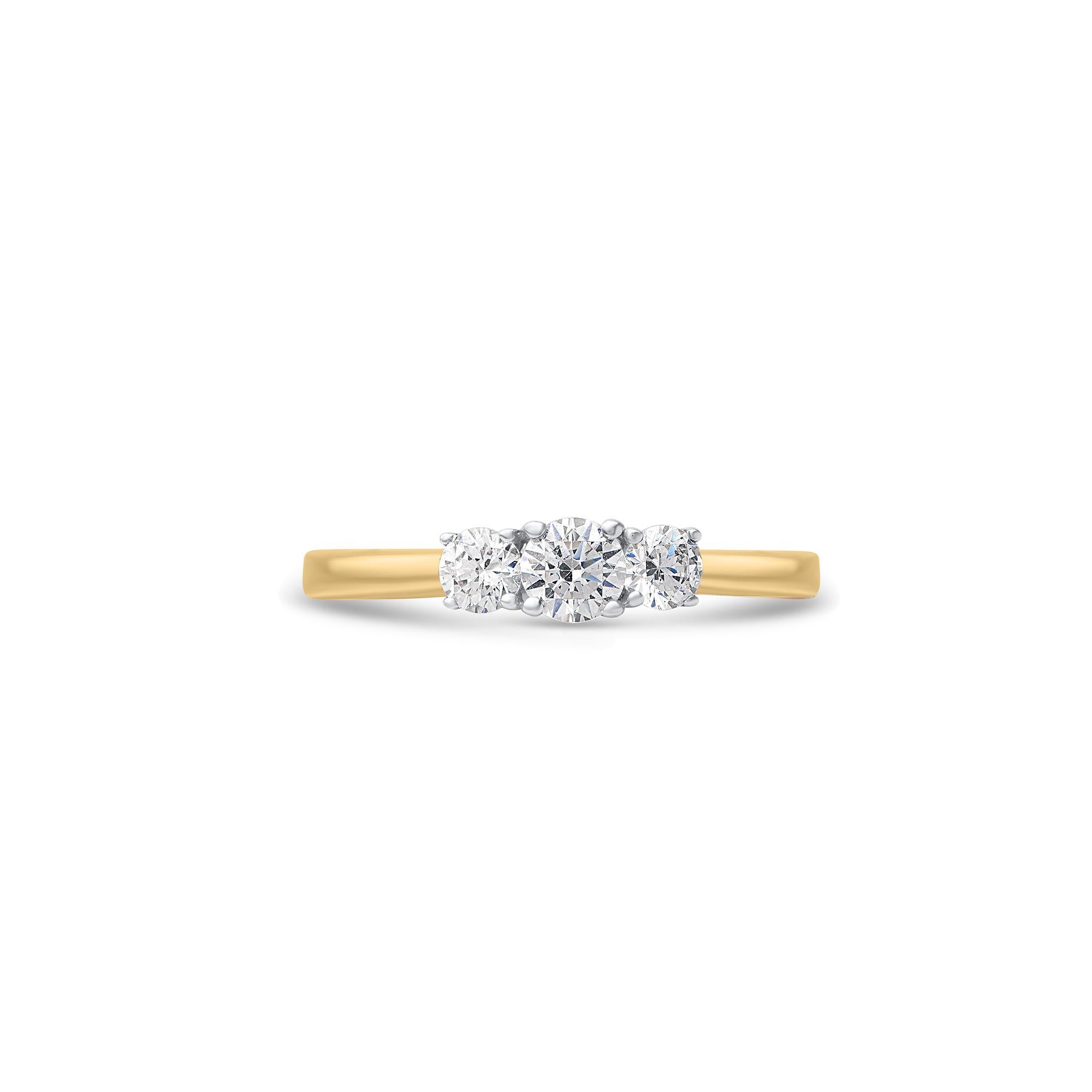TJD 0,50 Karat 18 Karat Gelbgold Diamant Classic 3-Stein Verlobungsring (Moderne) im Angebot
