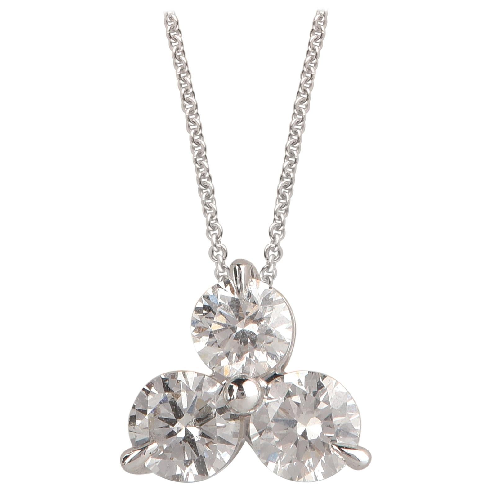 TJD 0.50 Carat 3 Stone Round Diamond 14 K White Gold Pendant with 18 inch chain
