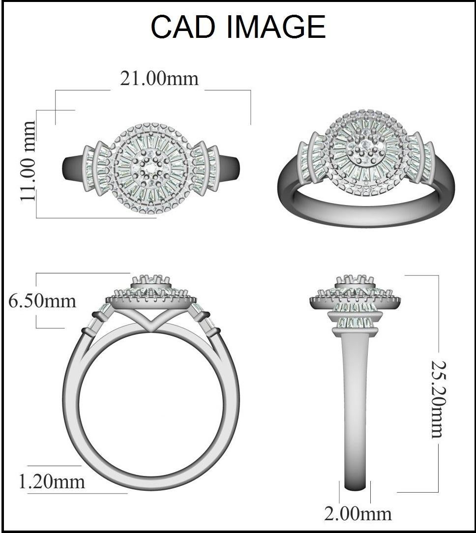 Exquisite 14 kt white gold wedding band ring featuring white diamonds. This ring is superbly detailed to perfection and set with 42 round and 36 baguette cut sparkling diamond and set in secured micro prong and channel setting.  The diamonds are