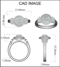 TJD 0.50 Carat Baguette and Round 14 Karat White Gold Cluster Diamond Ring
