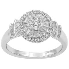 TJD 0.50 Carat Baguette and Round 14 Karat White Gold Cluster Diamond Ring