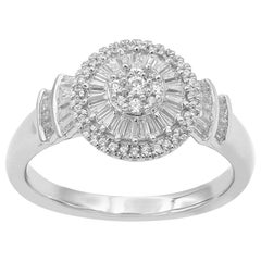 TJD 0.50 Carat Baguette and Round 14 Karat White Gold Cluster Diamond Ring