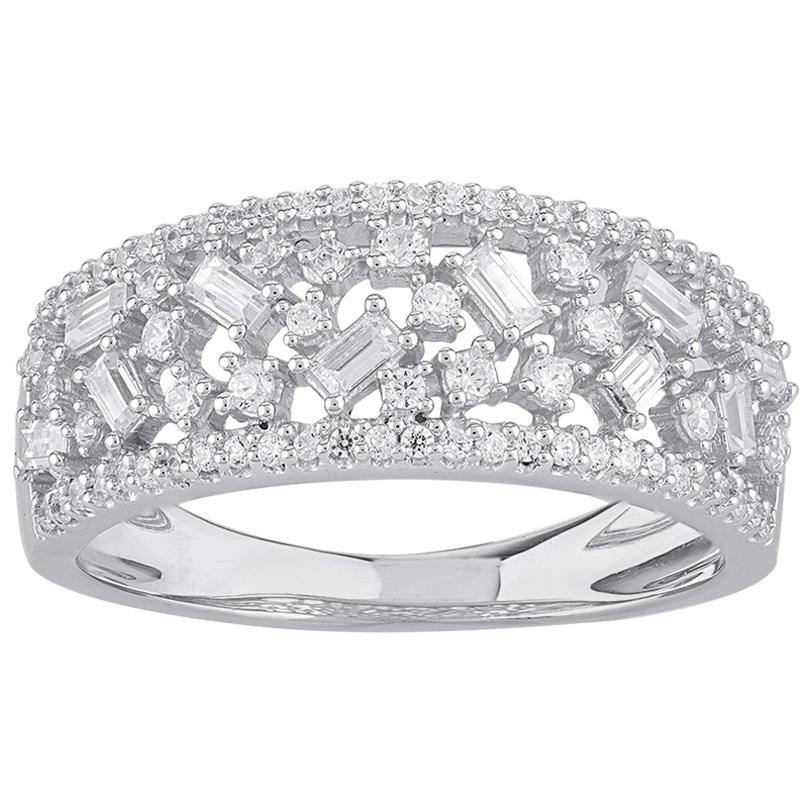 14k White Gold 0.50 Ct Round Baguette Cut Diamond Wedding Band Anniversary Ring 