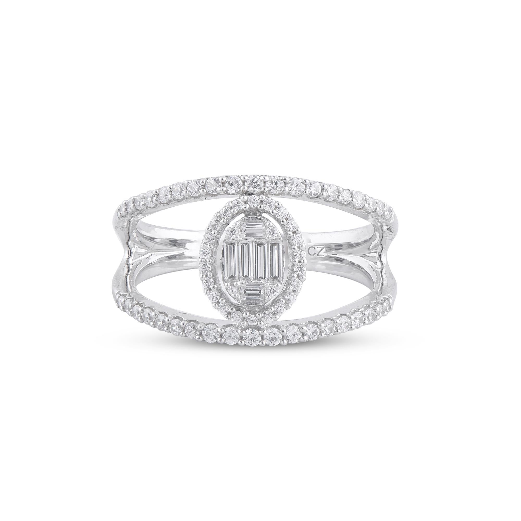 TJD 0,50 Karat Baguette- und runder Diamant 14 Karat Weißgold Offener Designer-Ring (Moderne) im Angebot