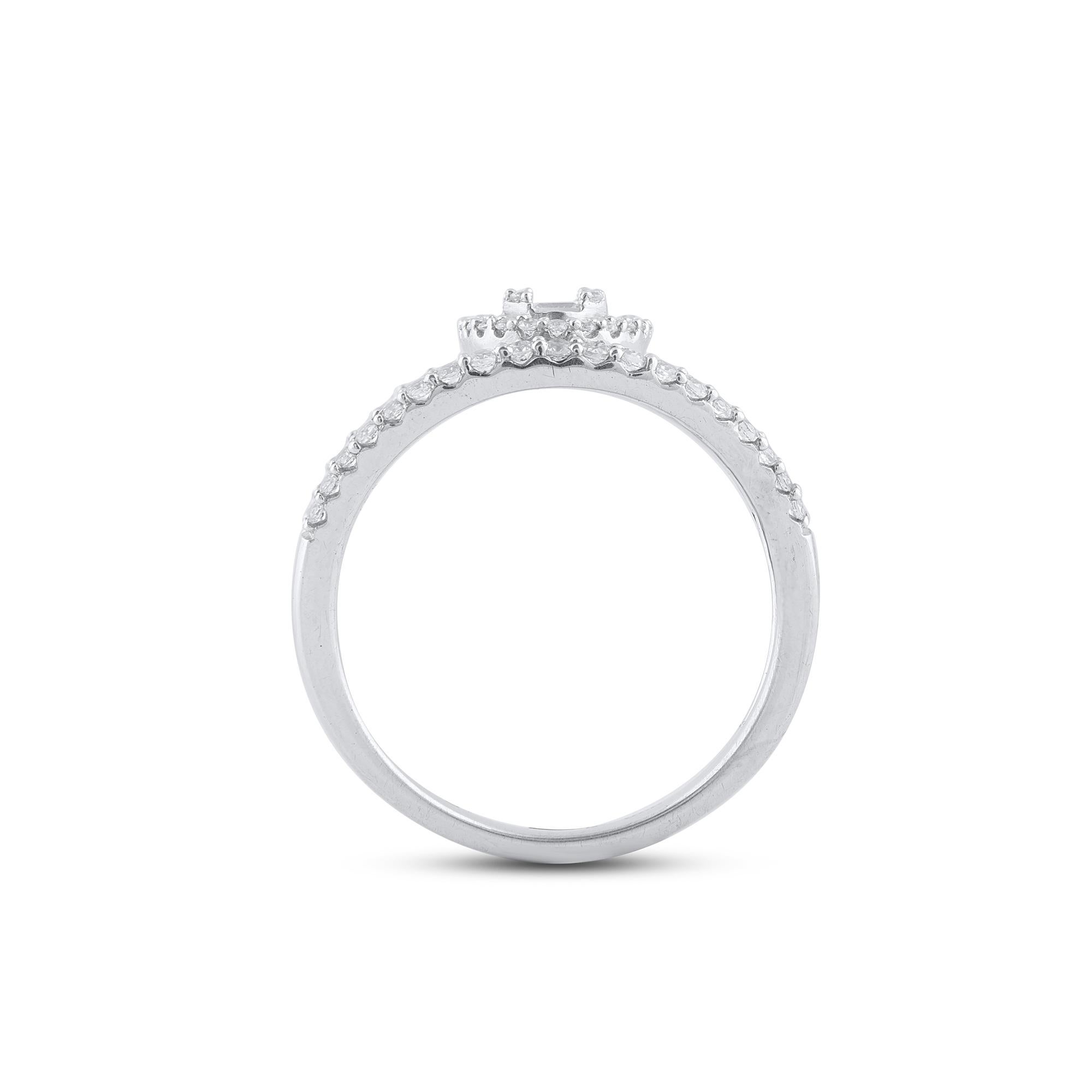 TJD 0,50 Carati Baguette e Diamante Rotondo in Oro Bianco 14 Carati Anello Aperto di Design In condizioni Nuovo in vendita a New York, NY